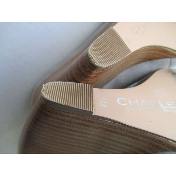 *Charles David Beige Suede Pumps Ankle Tie Closure Stacked Wedge Heels - Picture 9 of 9